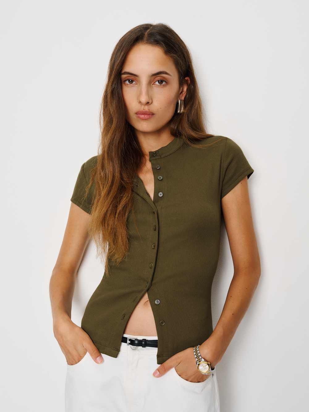 Reformation Raelynn Knit Top - Dark Olive