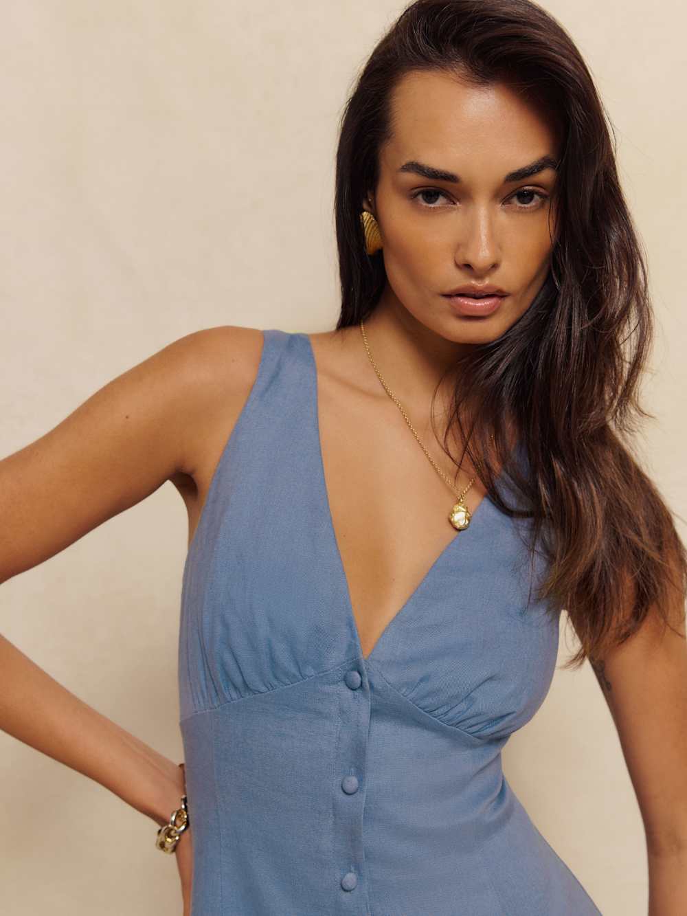 Reformation Sebastien Linen Dress - Cornflower