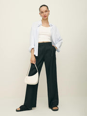 Reformation Alex Linen Mid Rise Cropped Pant - Black
