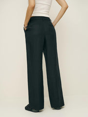 Reformation Alex Linen Mid Rise Cropped Pant - Black