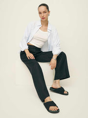 Reformation Alex Linen Mid Rise Cropped Pant - Black
