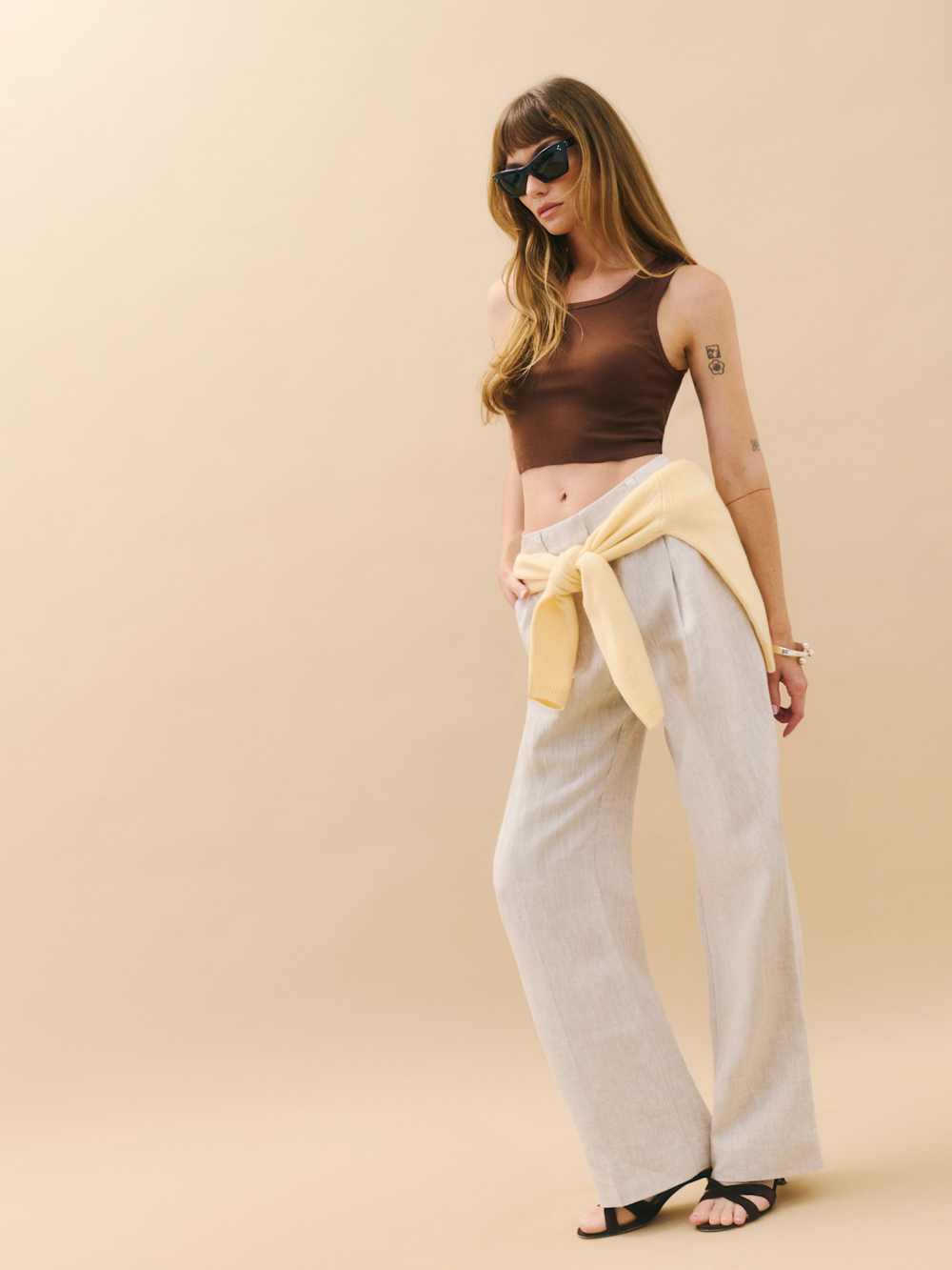 Reformation Alex Linen Mid Rise Cropped Pant - Oatmeal