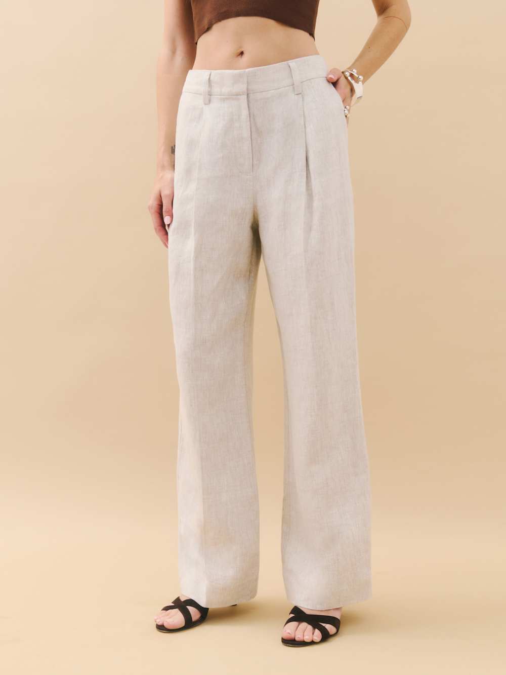 Reformation Alex Linen Mid Rise Cropped Pant - Oatmeal