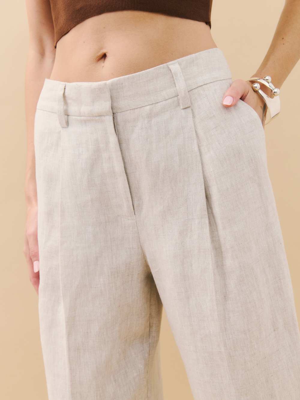 Reformation Alex Linen Mid Rise Cropped Pant - Oatmeal