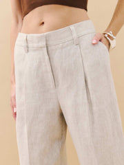 Reformation Alex Linen Mid Rise Cropped Pant - Oatmeal
