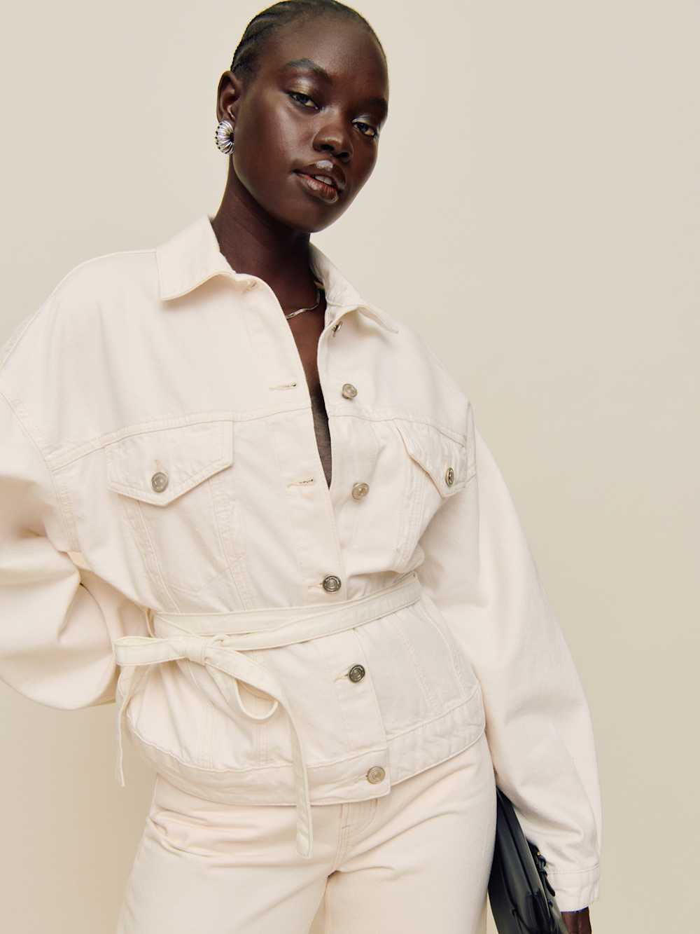 Reformation Luna Belted Denim Jacket - Fior Di Latte