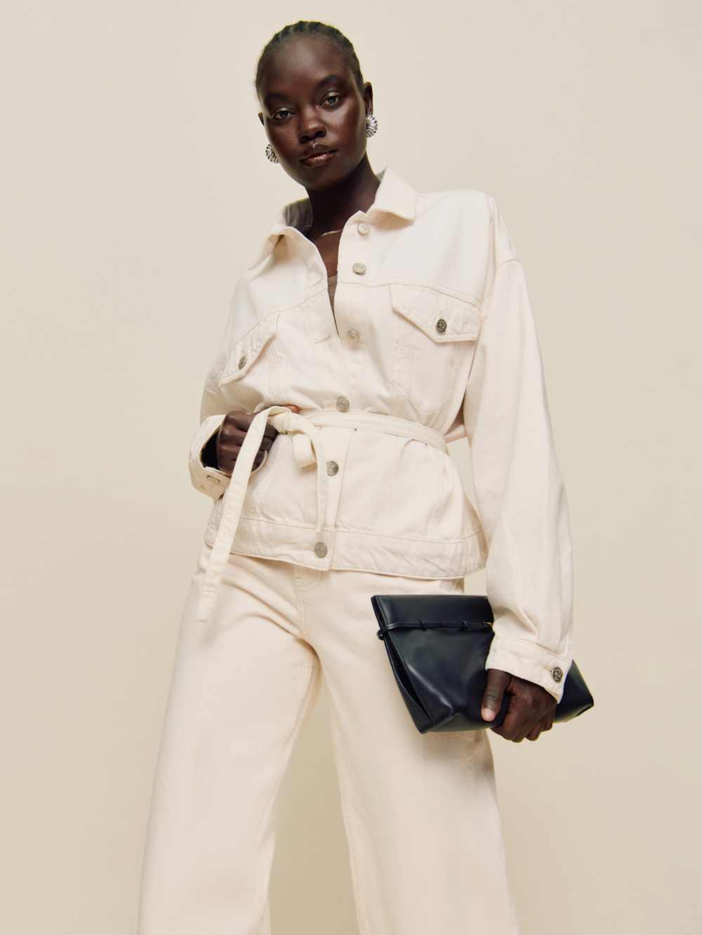 Reformation Luna Belted Denim Jacket - Fior Di Latte