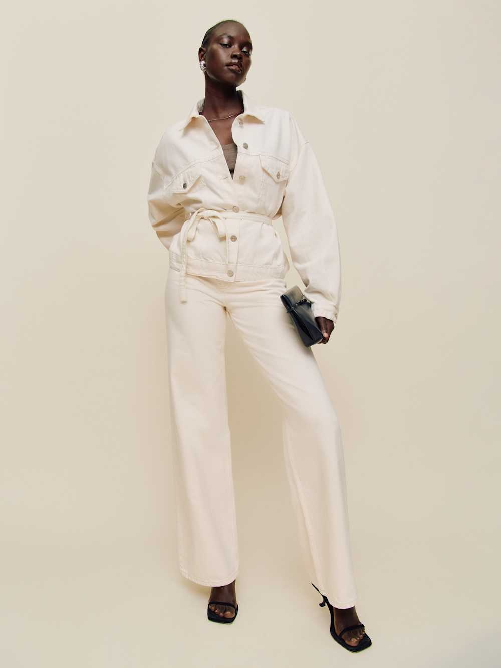 Reformation Luna Belted Denim Jacket - Fior Di Latte