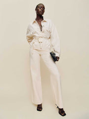Reformation Luna Belted Denim Jacket - Fior Di Latte