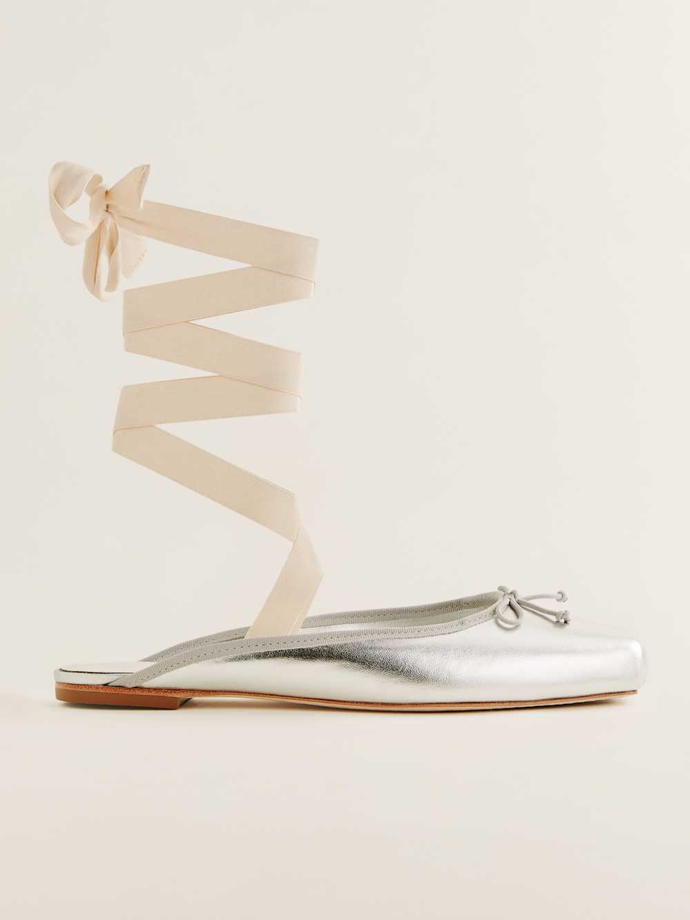 Reformation Megan Lace Up Ballet Flat - Silver