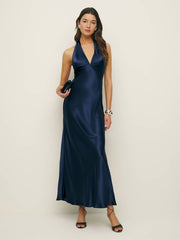 Reformation Petites Daniela Silk Dress - Navy