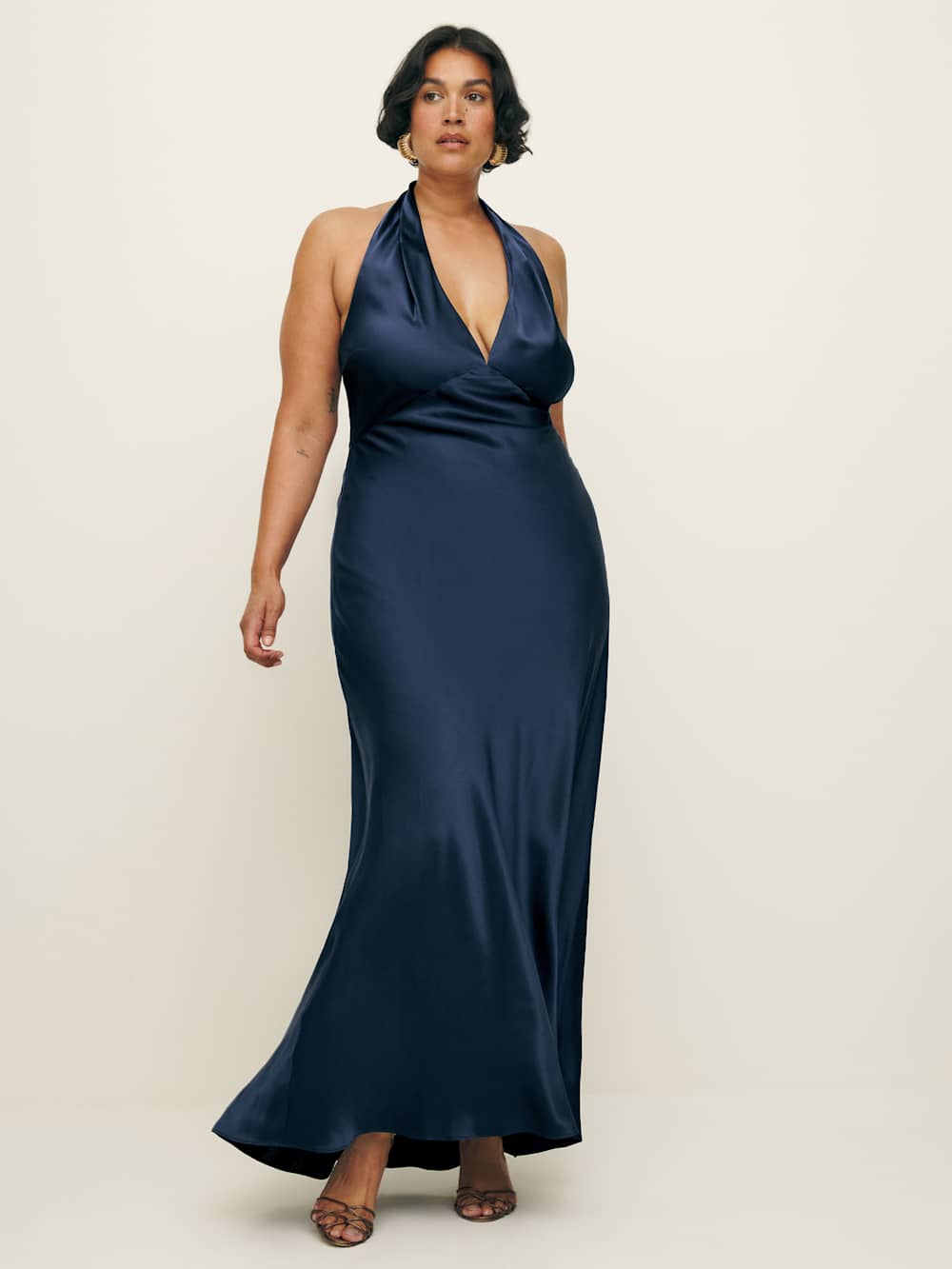 Reformation Daniela Silk Dress Es - Navy
