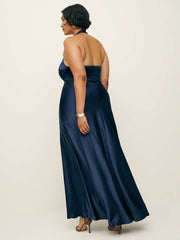 Reformation Daniela Silk Dress Es - Navy