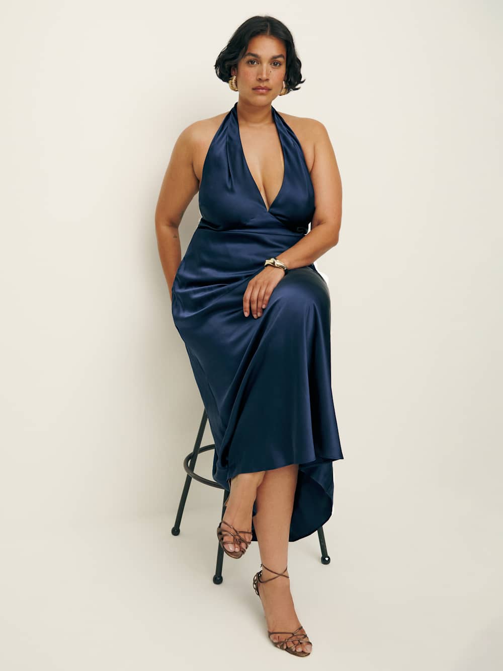 Reformation Daniela Silk Dress Es - Navy