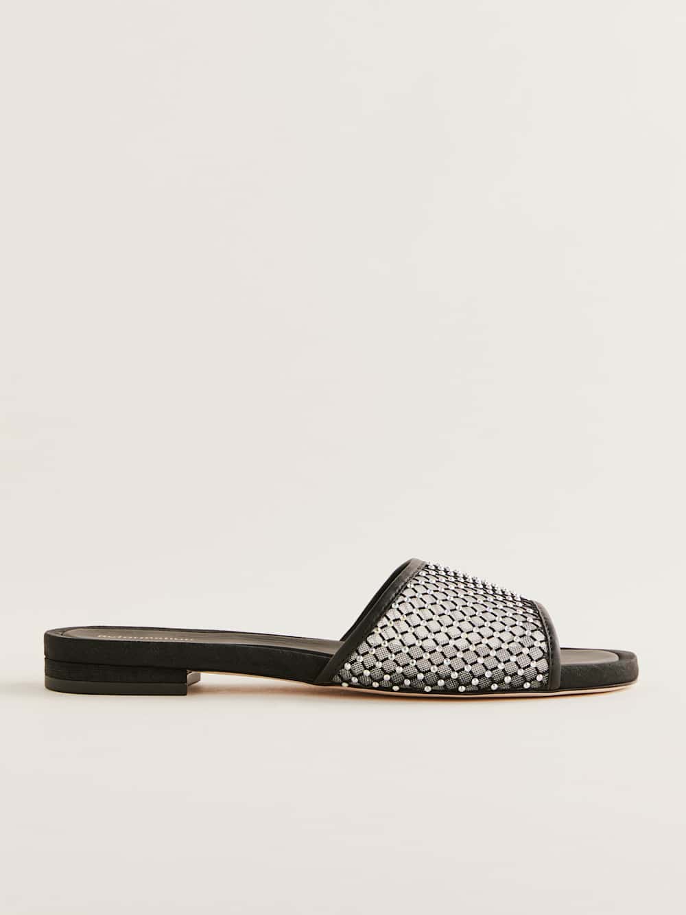 Reformation Eliza Flat Sandal - Black Rhinestone Mesh