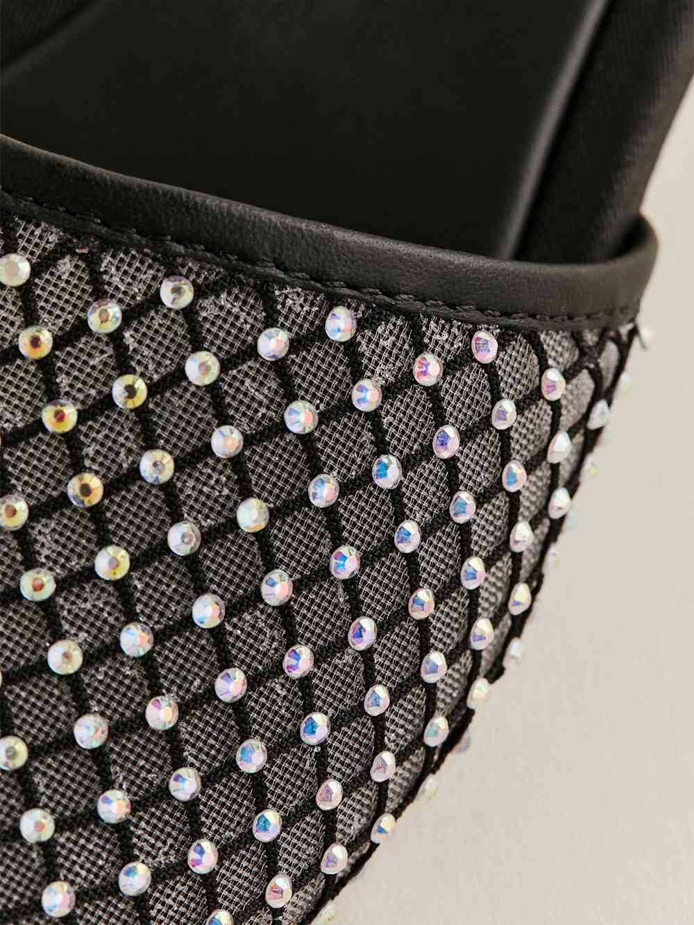 Reformation Eliza Flat Sandal - Black Rhinestone Mesh