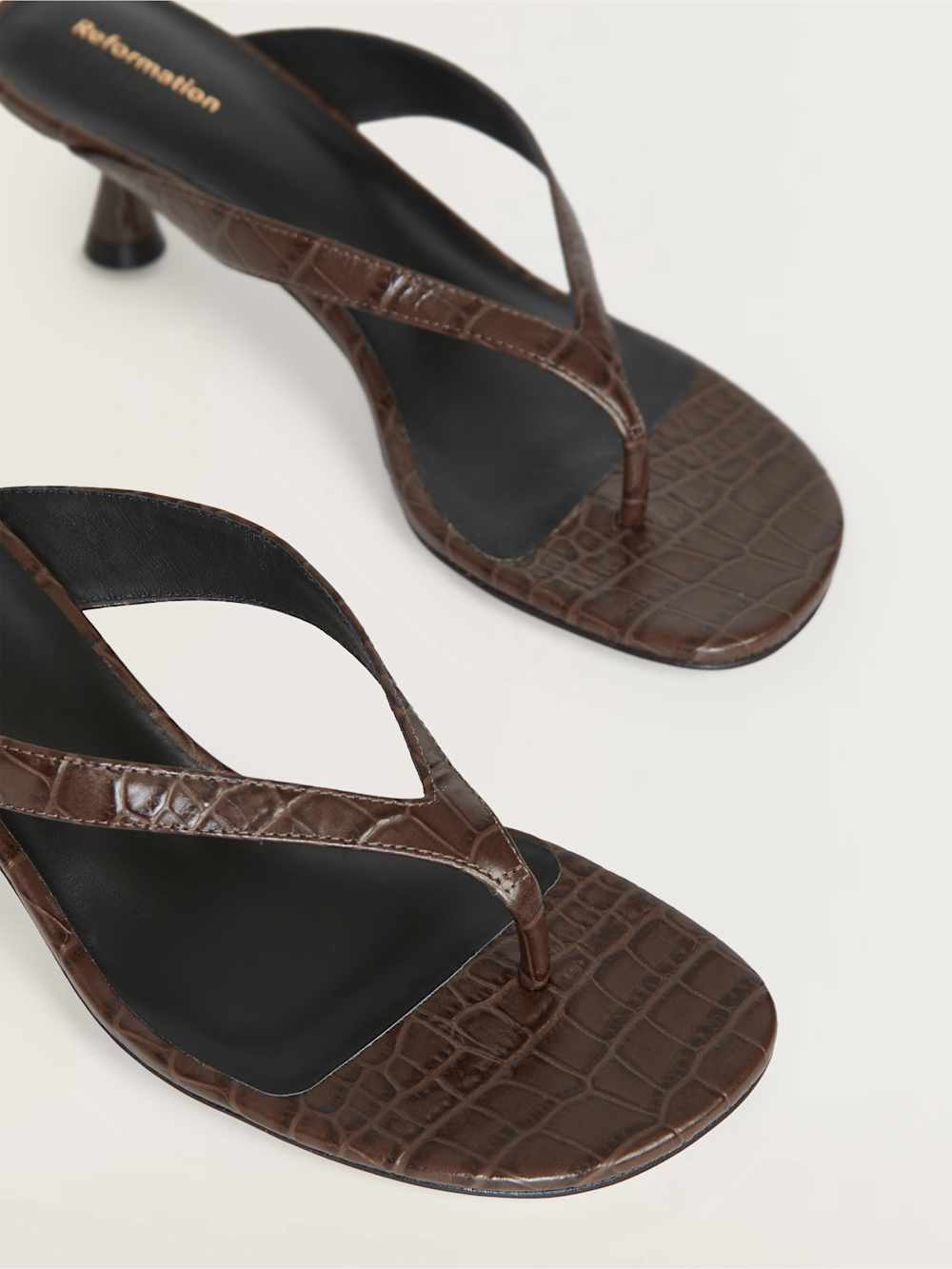Reformation Sophie Heeled Sandal - Brown Croc-effect