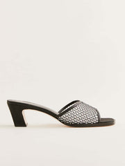 Reformation Scout Heeled Sandal - Black Rhinestone Mesh