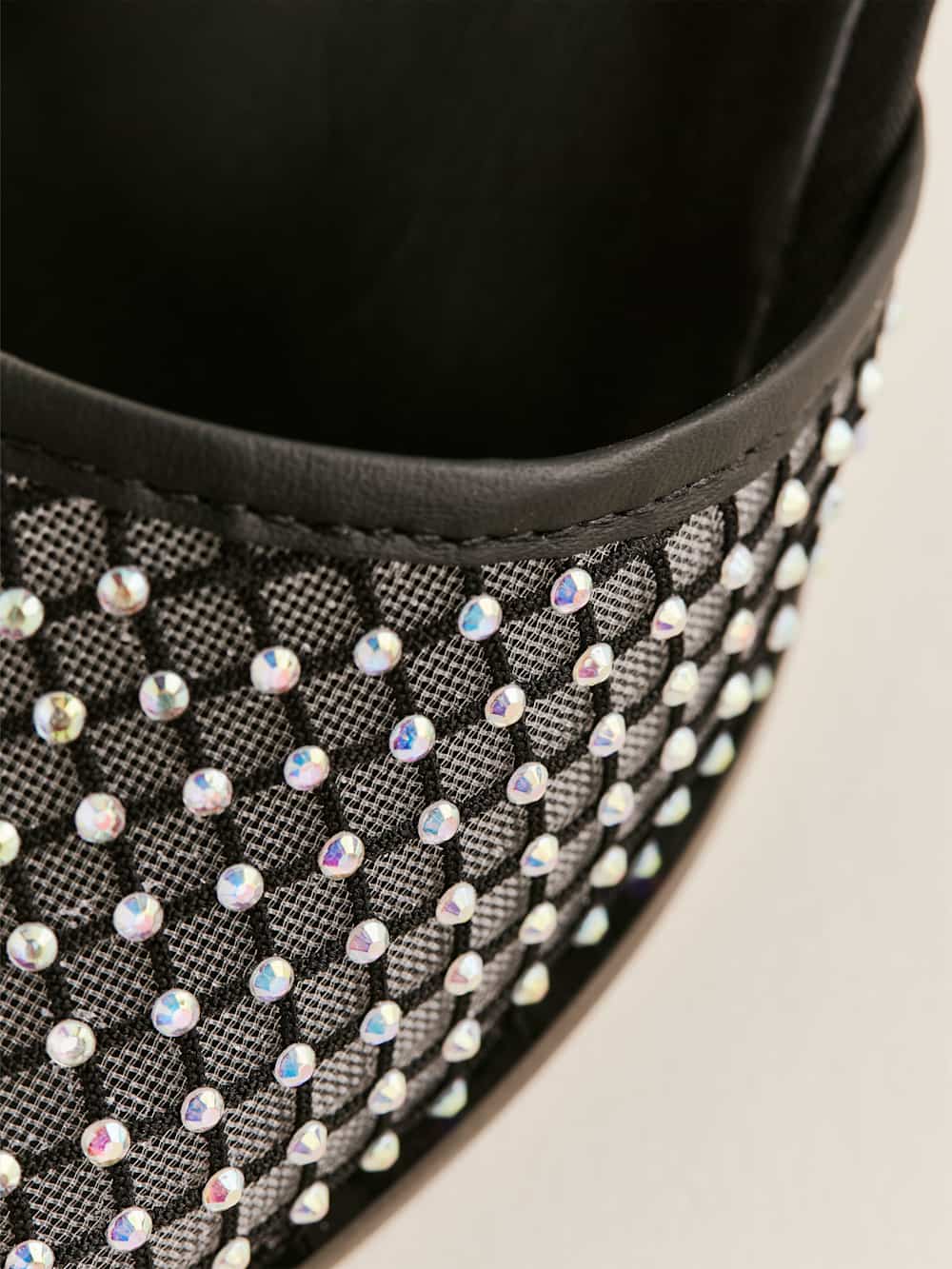 Reformation Scout Heeled Sandal - Black Rhinestone Mesh