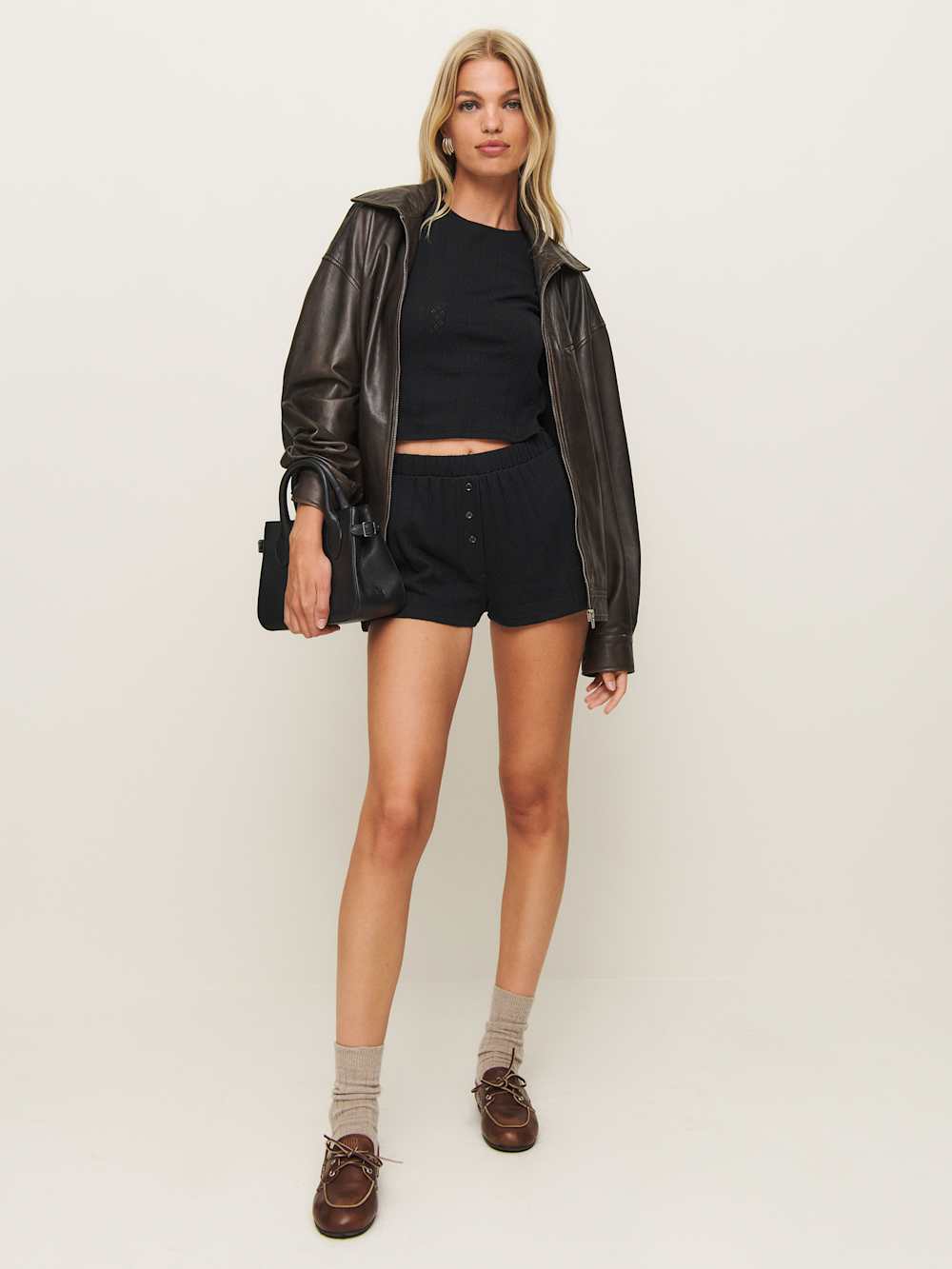 Reformation Giselle Pointelle Knit Two Piece - Black