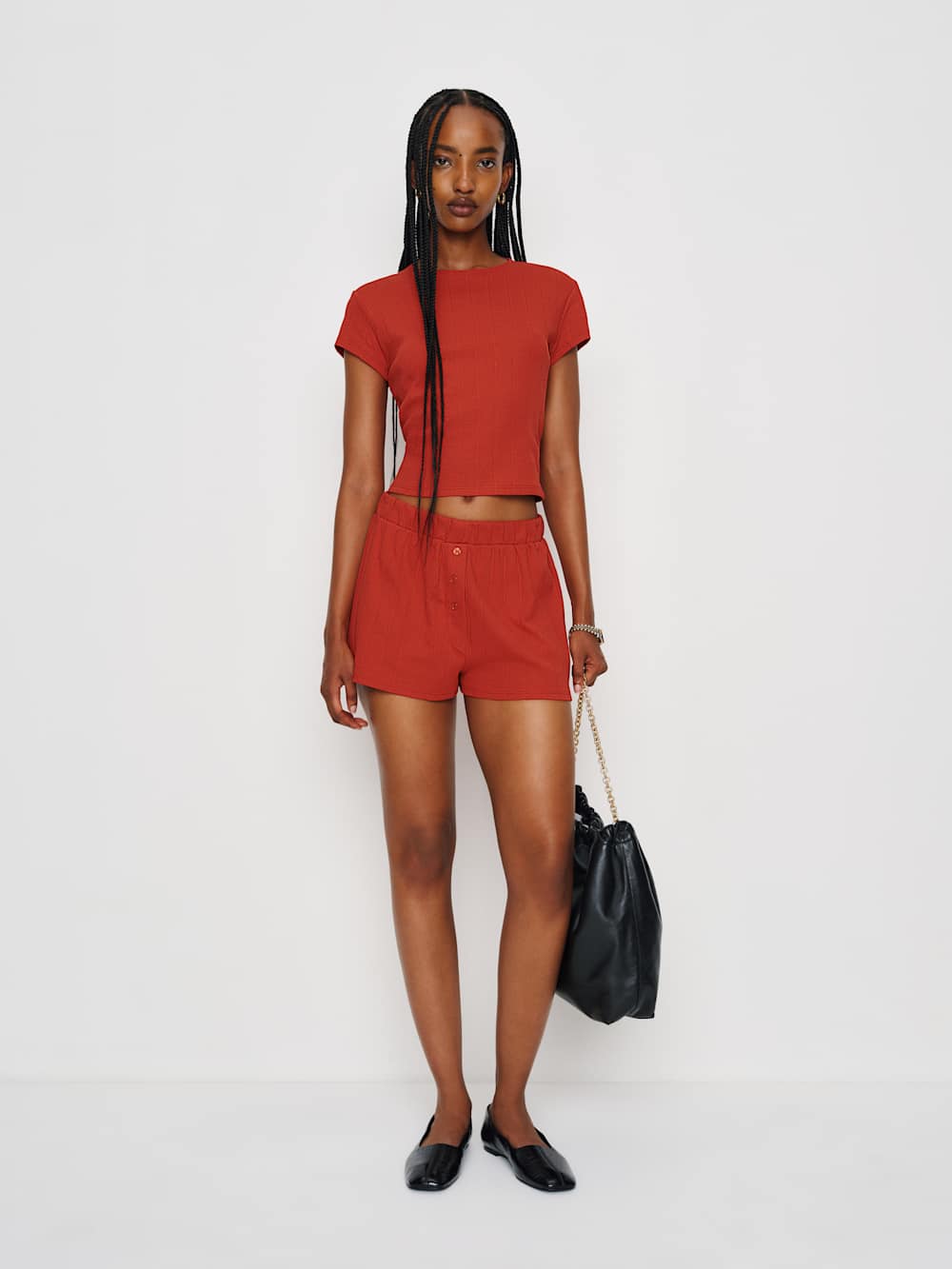 Reformation Giselle Pointelle Knit Two Piece - Sundried Tomato