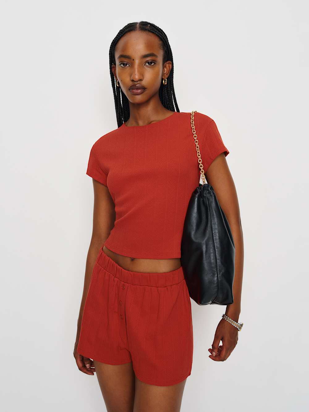 Reformation Giselle Pointelle Knit Two Piece - Sundried Tomato