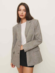 Reformation James Relaxed Blazer - Brown Herringbone