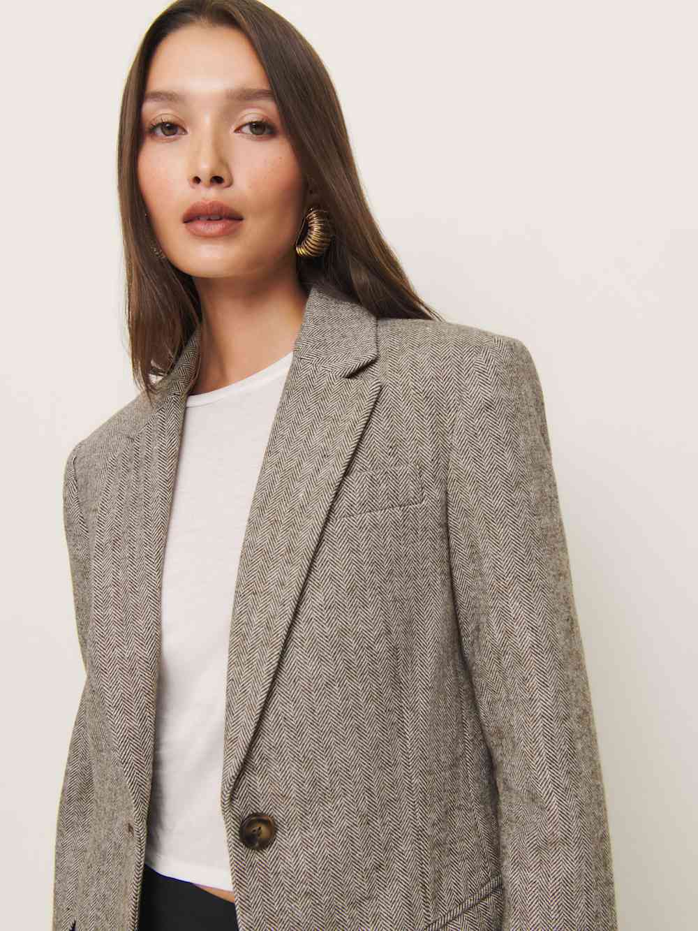 Reformation James Relaxed Blazer - Brown Herringbone