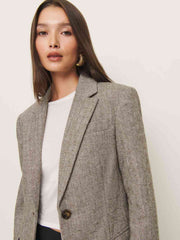 Reformation James Relaxed Blazer - Brown Herringbone