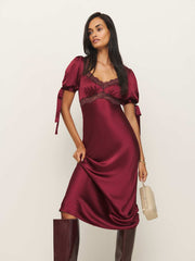 Reformation Stella Silk Dress - Crimson Clover