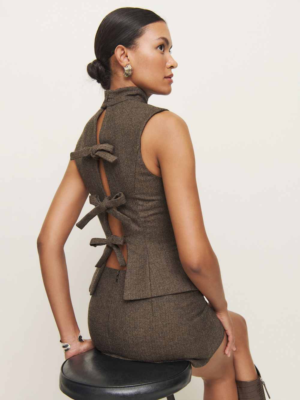 Reformation Sutton Top - Brown Herringbone