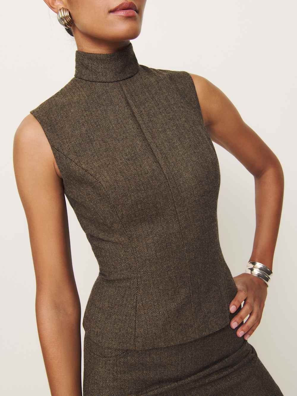 Reformation Sutton Top - Brown Herringbone