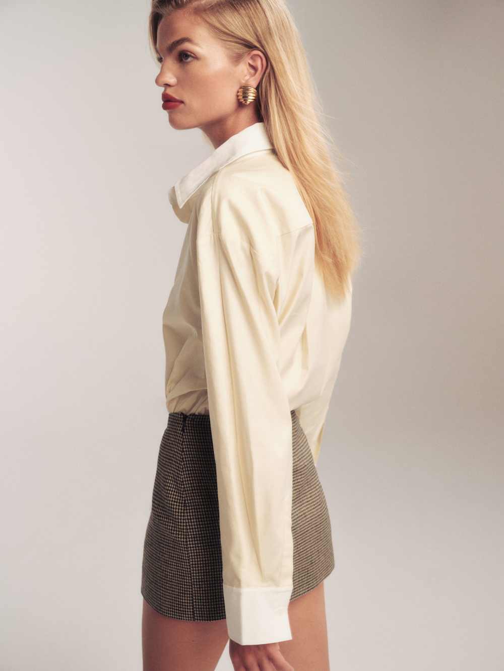 Reformation Carla Low Waist Wool Skirt - Tan Houndstooth