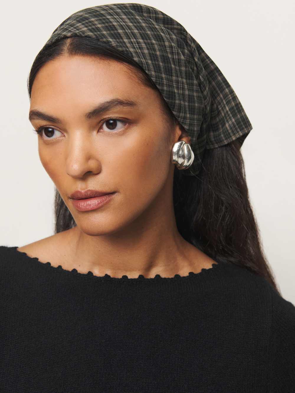 Reformation Hattie Headscarf - Taupe Check