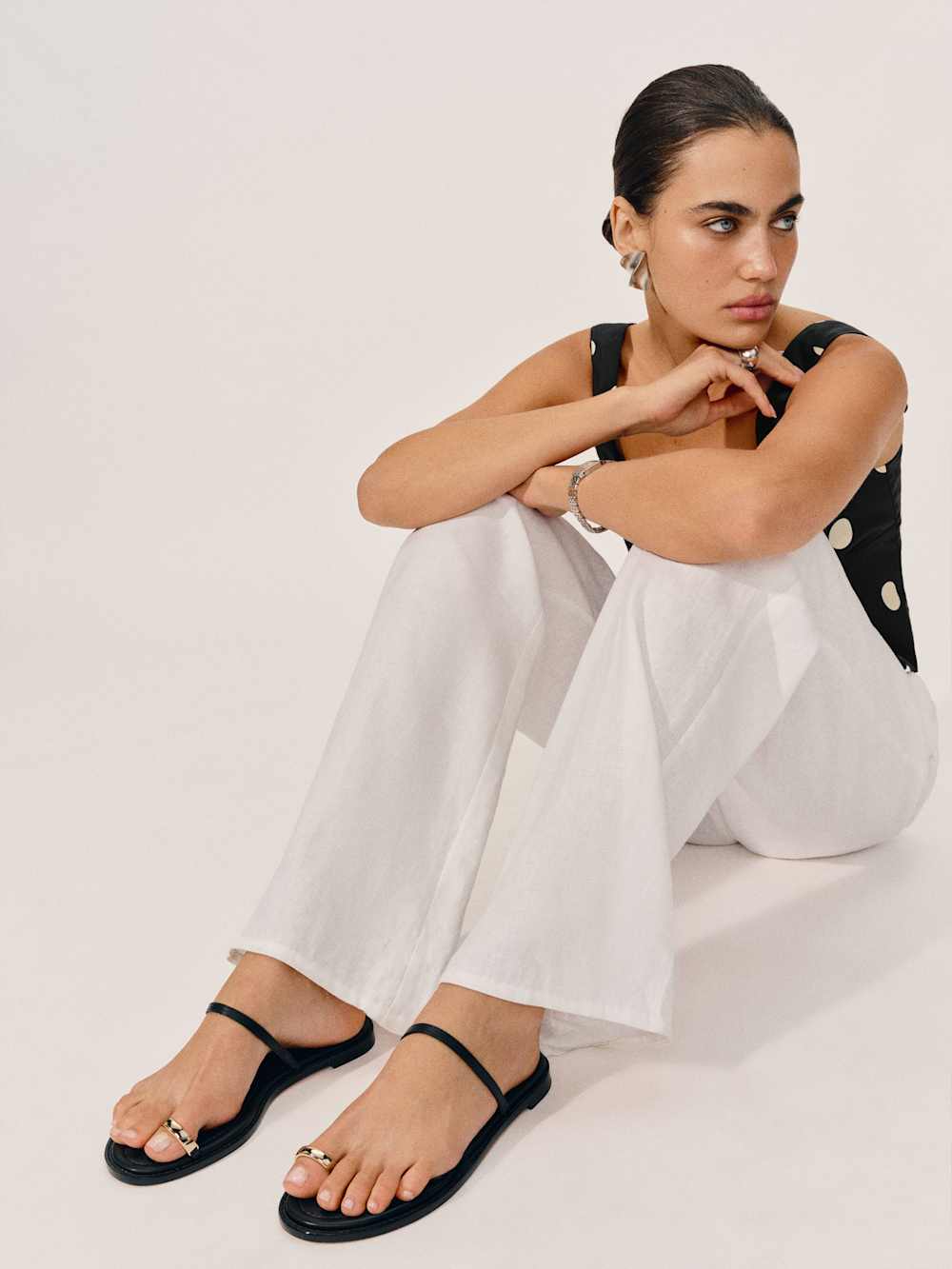 Reformation Cassandra Flat Sandal - Black Leather