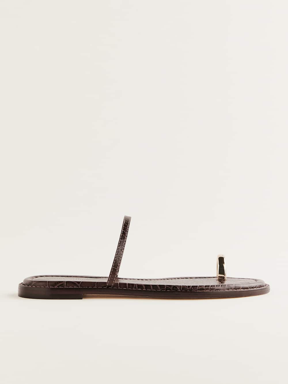 Reformation Cassandra Flat Sandal - Brown Croc-effect
