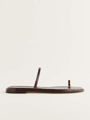 Reformation Cassandra Flat Sandal - Brown Croc-effect