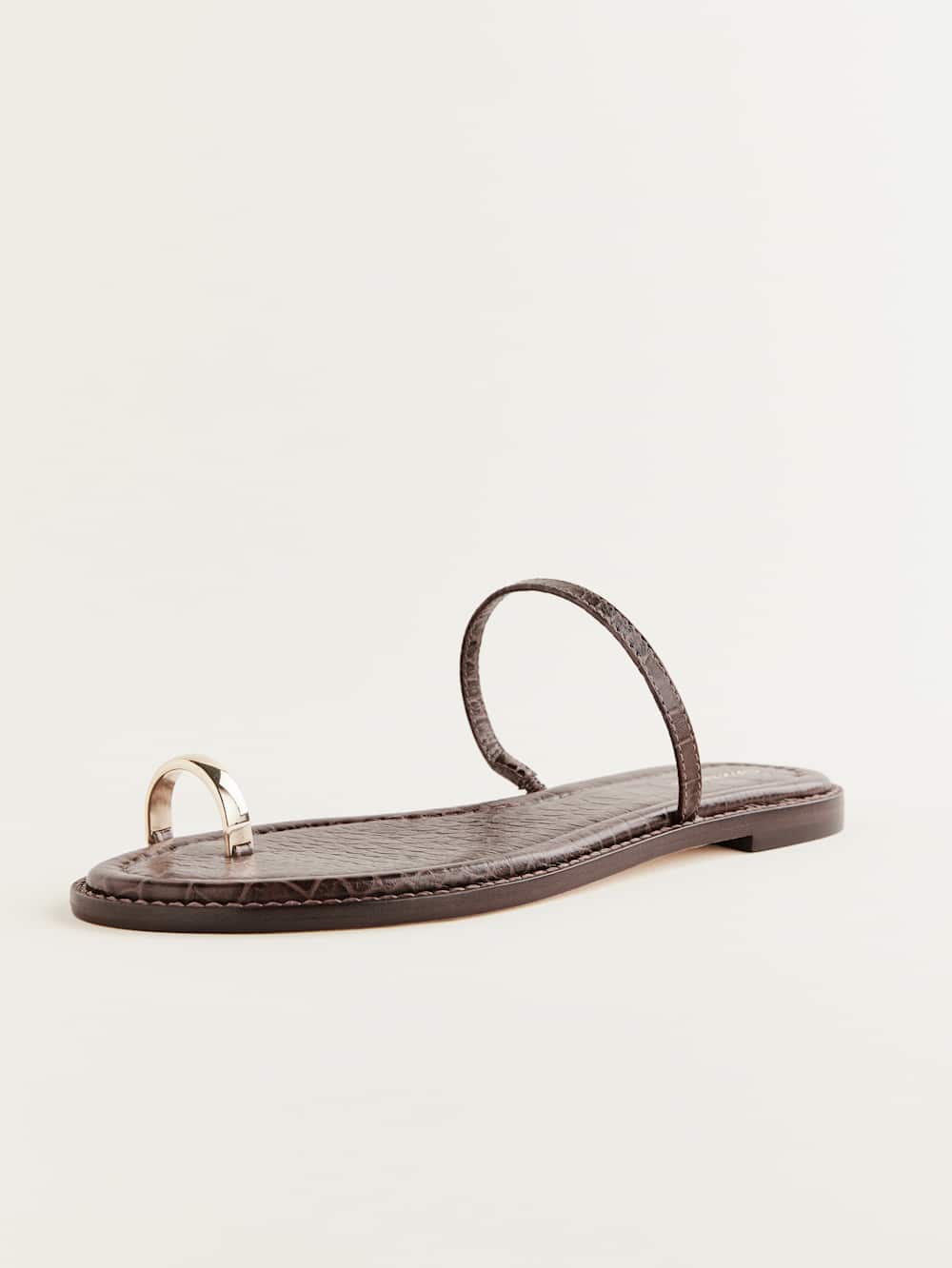 Reformation Cassandra Flat Sandal - Brown Croc-effect