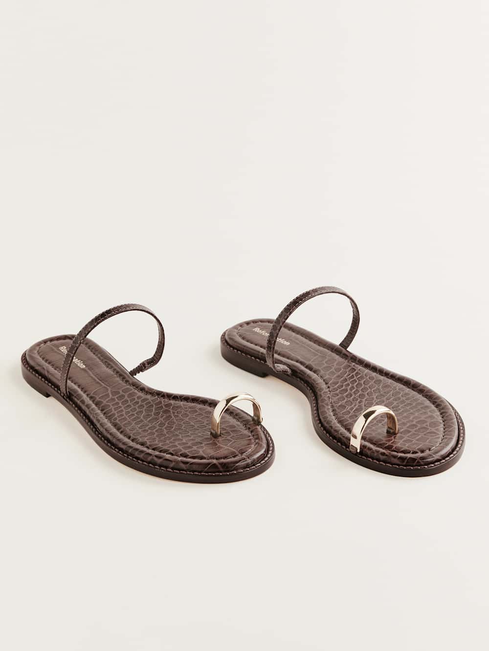 Reformation Cassandra Flat Sandal - Brown Croc-effect