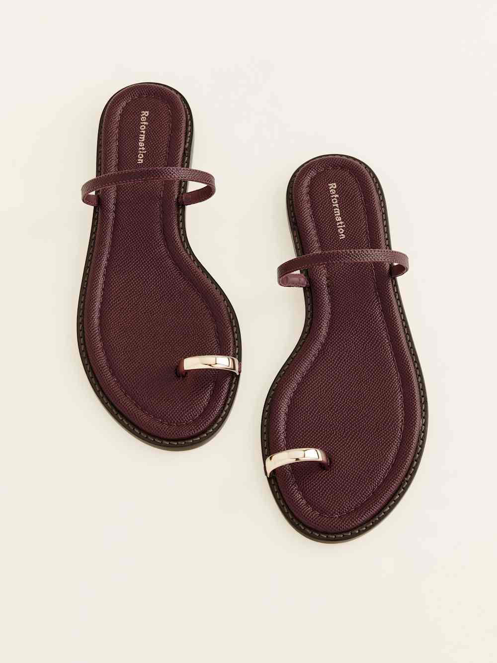 Reformation Cassandra Flat Sandal - Wine Snake