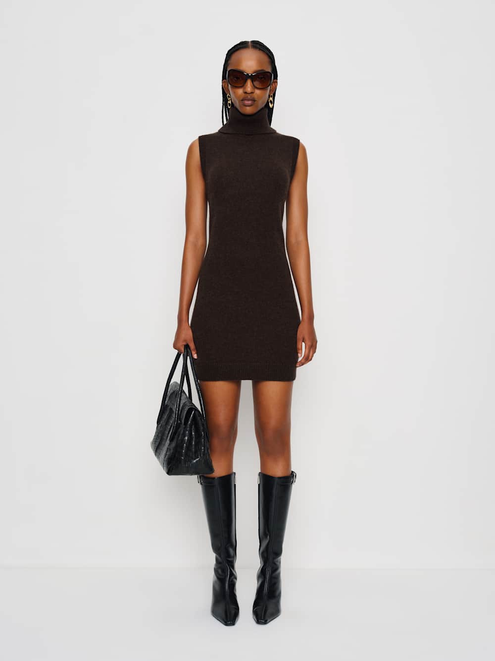Reformation Holland Cashmere Turtleneck Sweater Dress - Compost