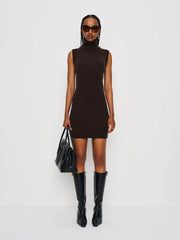 Reformation Holland Cashmere Turtleneck Sweater Dress - Compost
