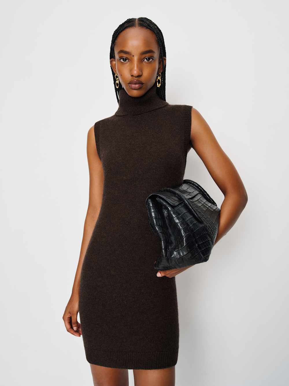 Reformation Holland Cashmere Turtleneck Sweater Dress - Compost