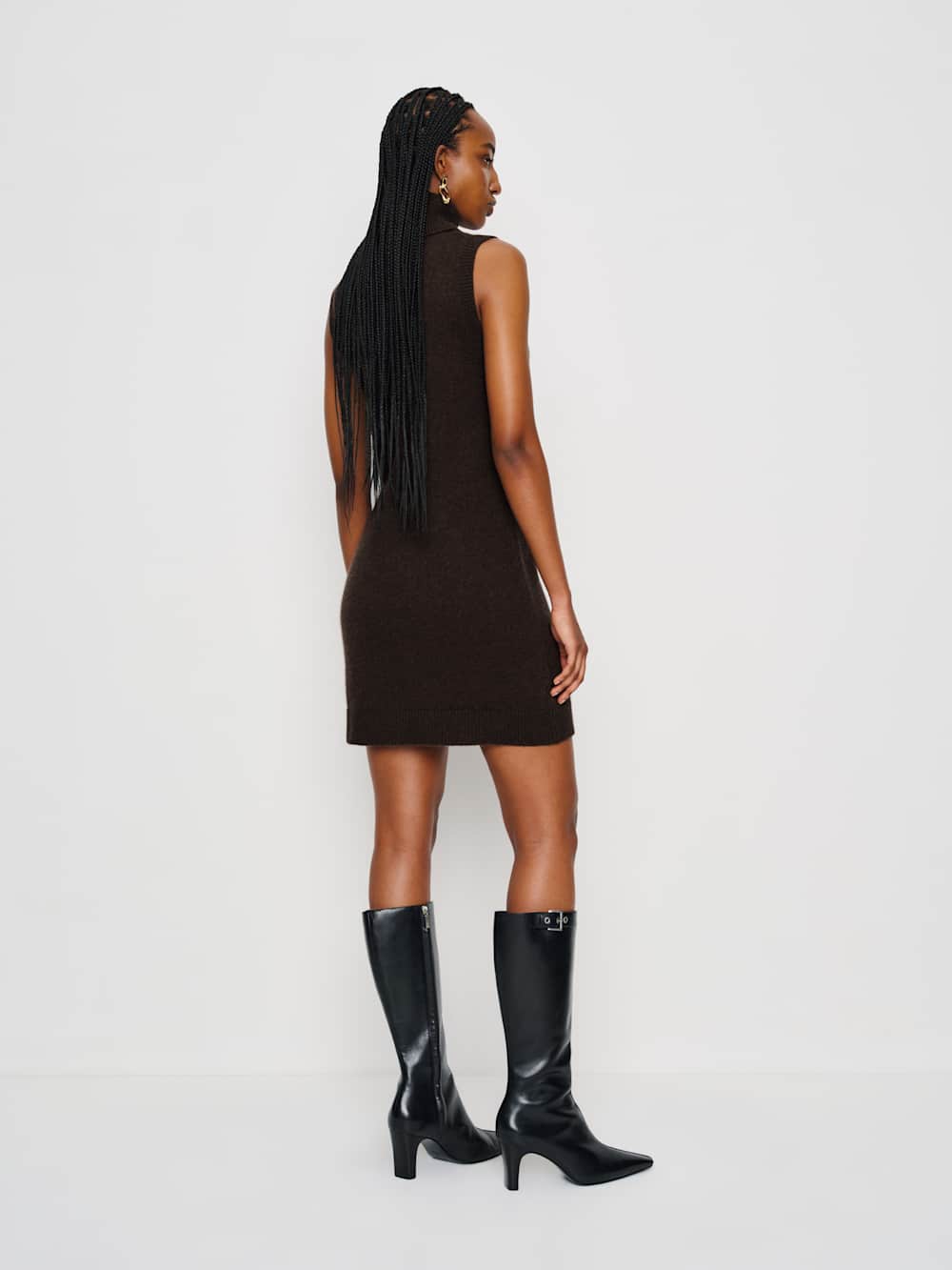 Reformation Holland Cashmere Turtleneck Sweater Dress - Compost