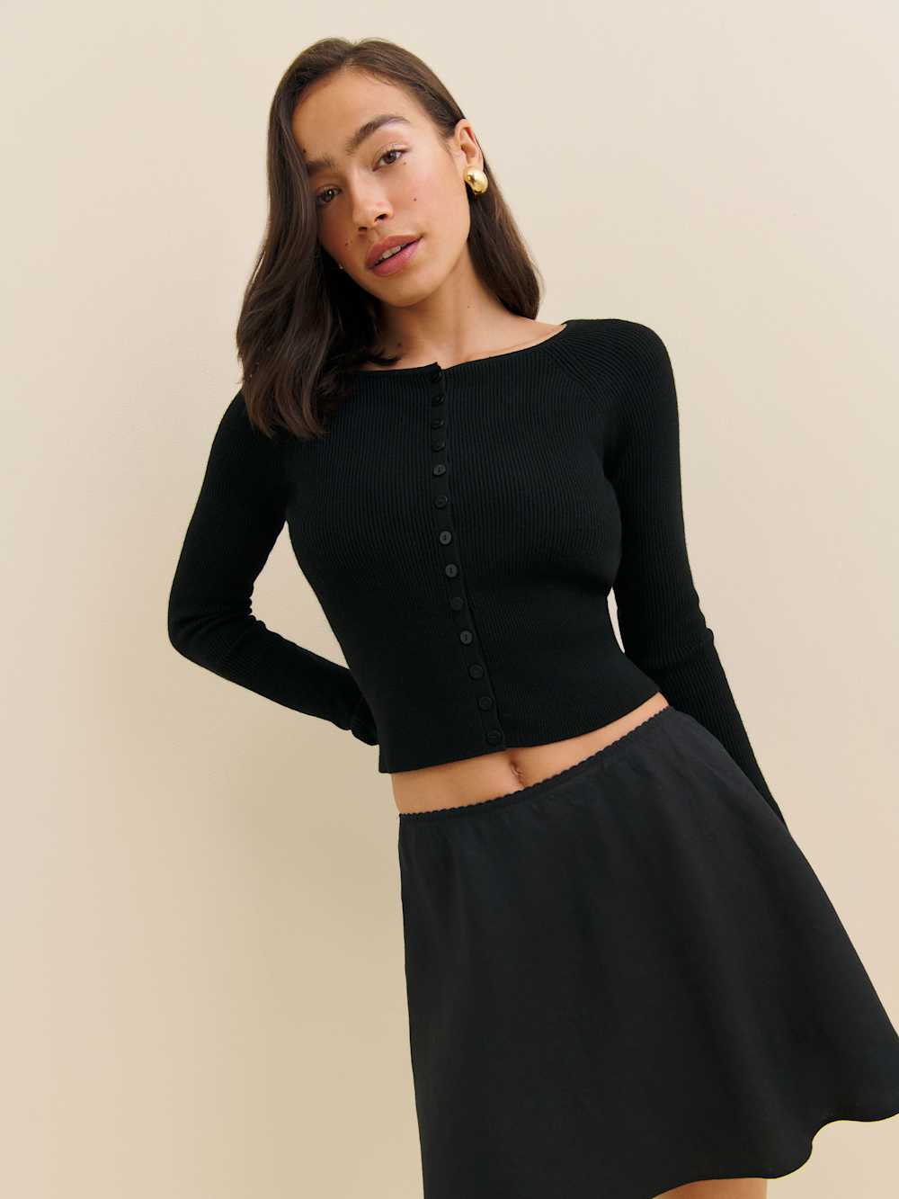 Reformation Meadow Regenerative Merino Cardigan - Black