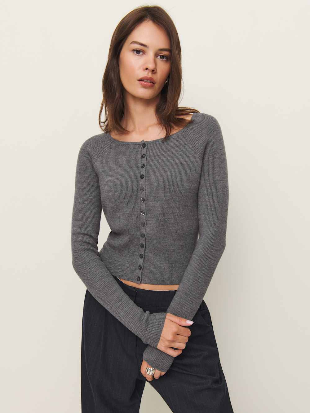 Reformation Meadow Regenerative Merino Cardigan - Mid Grey