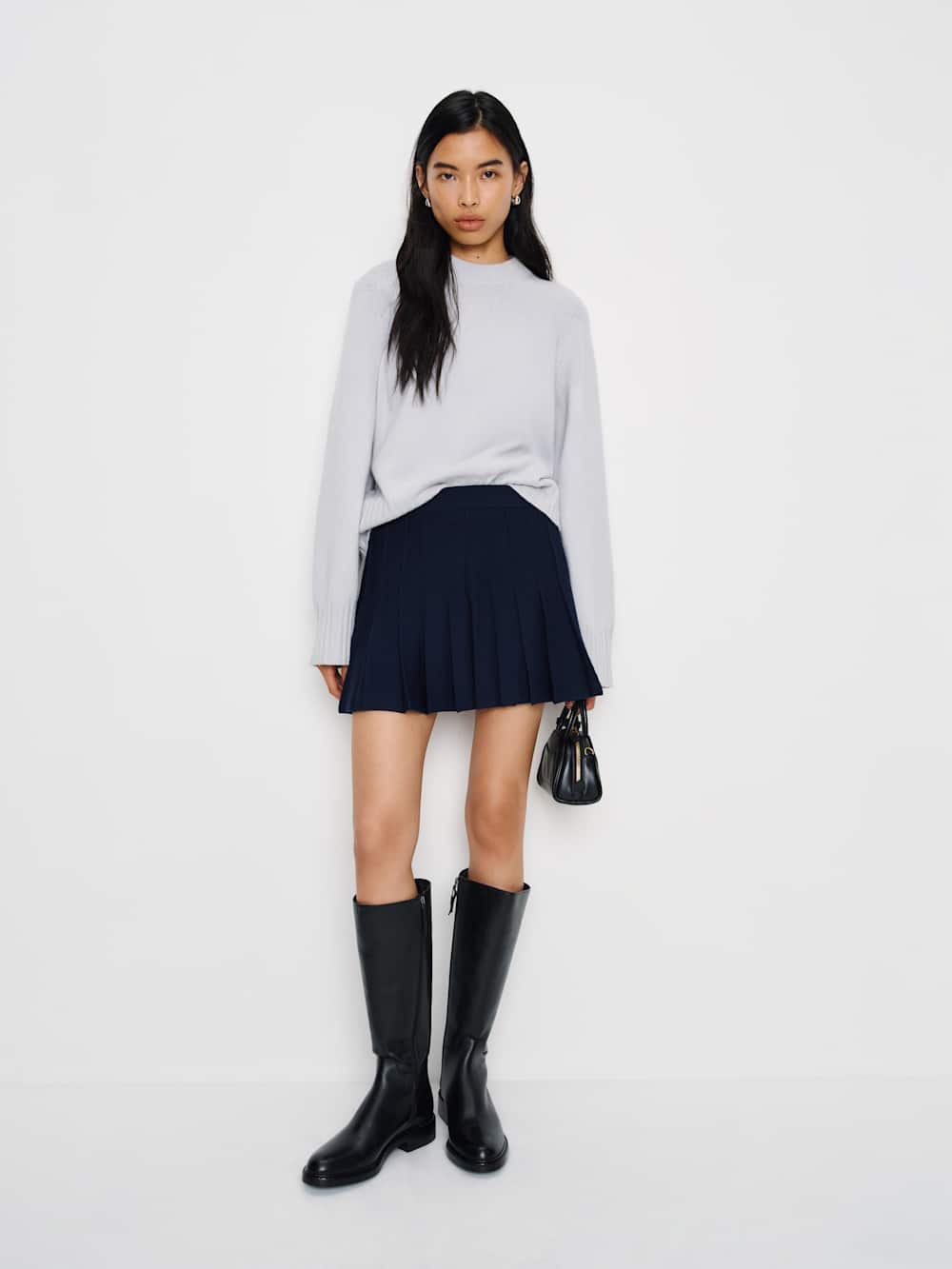 Reformation Mina Regenerative Merino Pleated Skirt - Navy