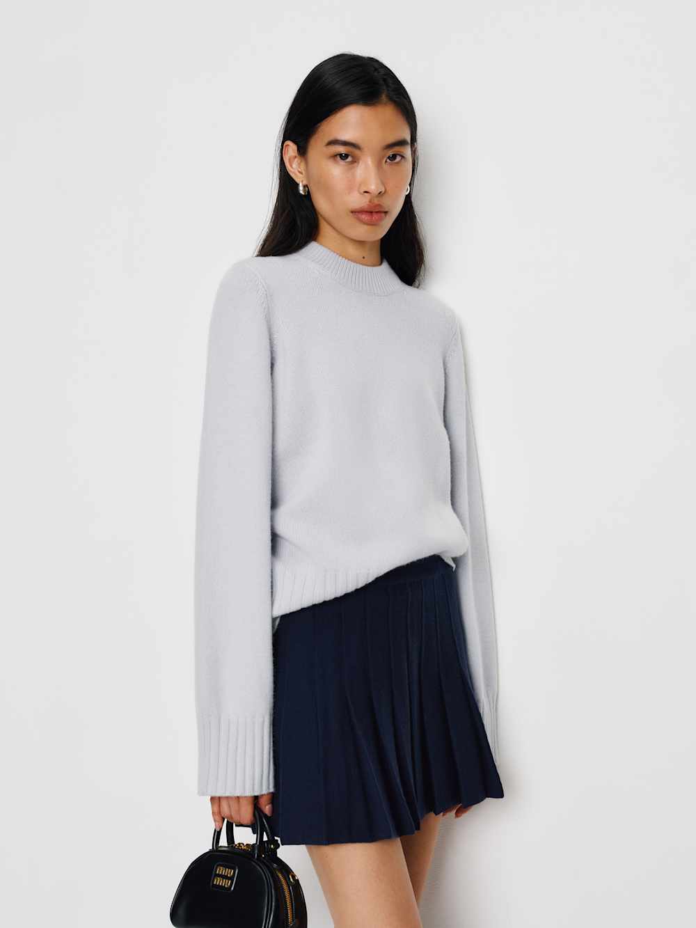 Reformation Mina Regenerative Merino Pleated Skirt - Navy