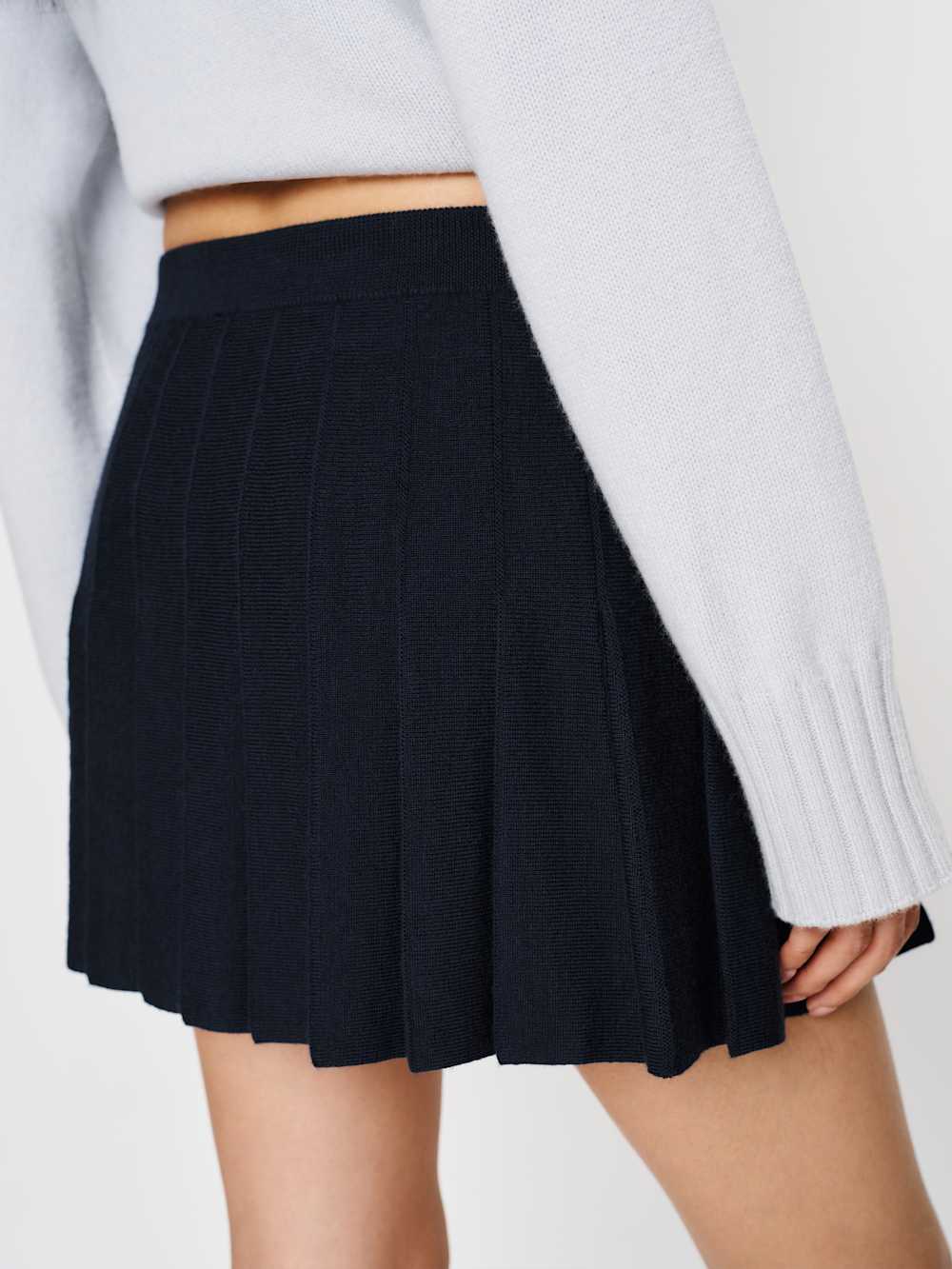 Reformation Mina Regenerative Merino Pleated Skirt - Navy