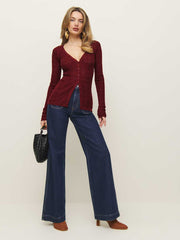 Reformation Sutton Regenerative Merino Open Knit Sweater - Chianti